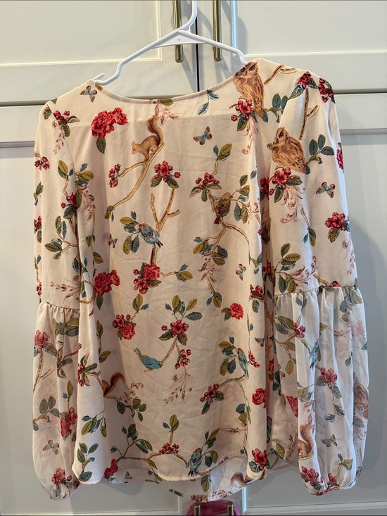 Disney Tops - Disney by Lauren Conrad whimsical Peasant Blouse w/Red Floral & Blue Bird Print